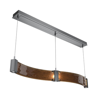 Parallel Curved Linear LED Chandelier in Gunmetal/Bronze Granite Blown Glass.