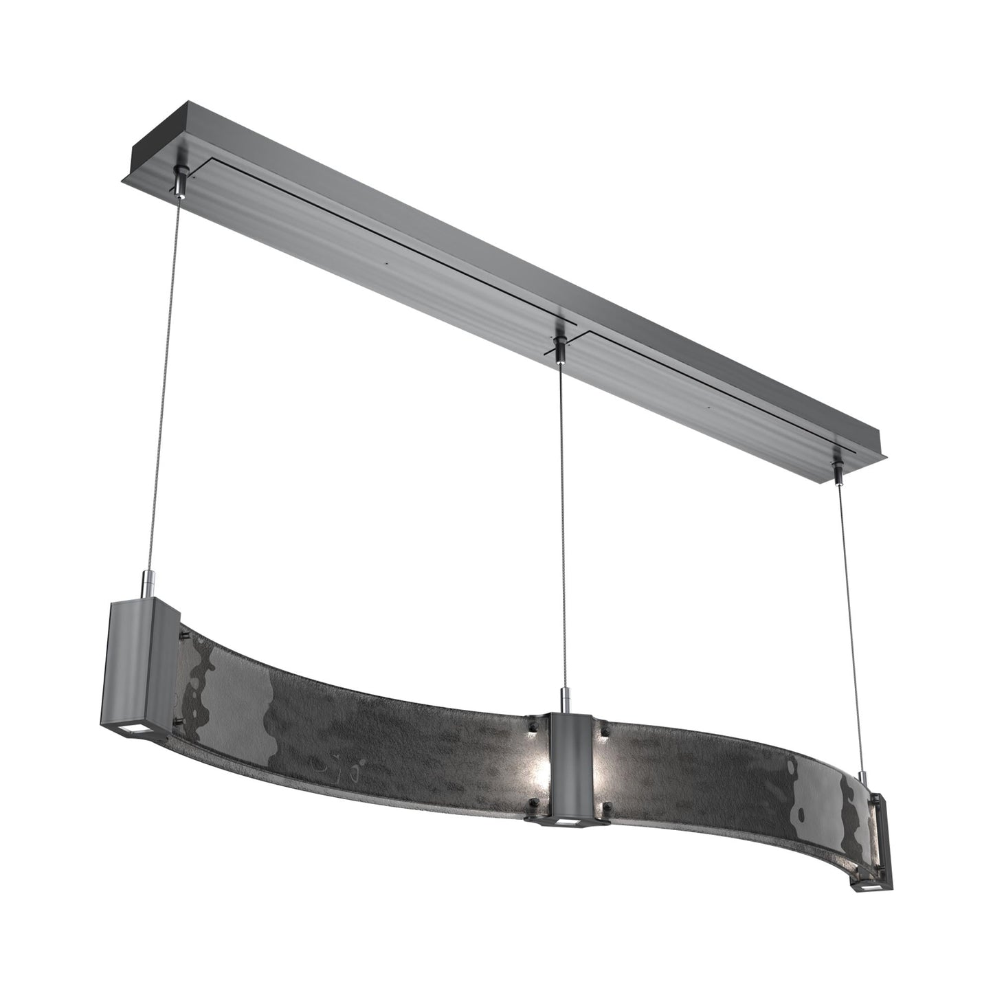 Parallel Curved Linear LED Chandelier in Gunmetal/Smoke Granite Blown Glass.