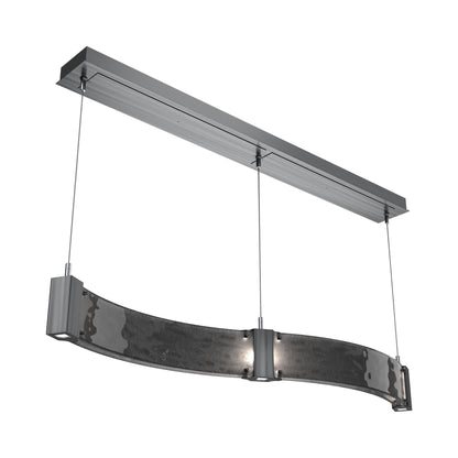 Parallel Curved Linear LED Chandelier in Gunmetal/Smoke Granite Blown Glass.