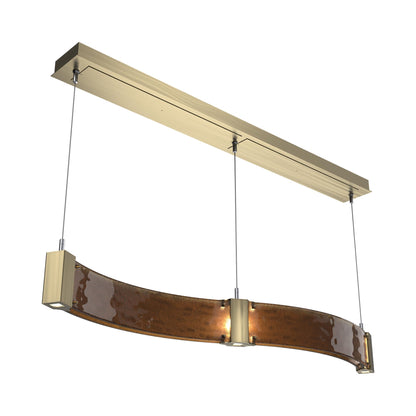 Parallel Curved Linear LED Chandelier in Heritage Brass/Bronze Granite Blown Glass.