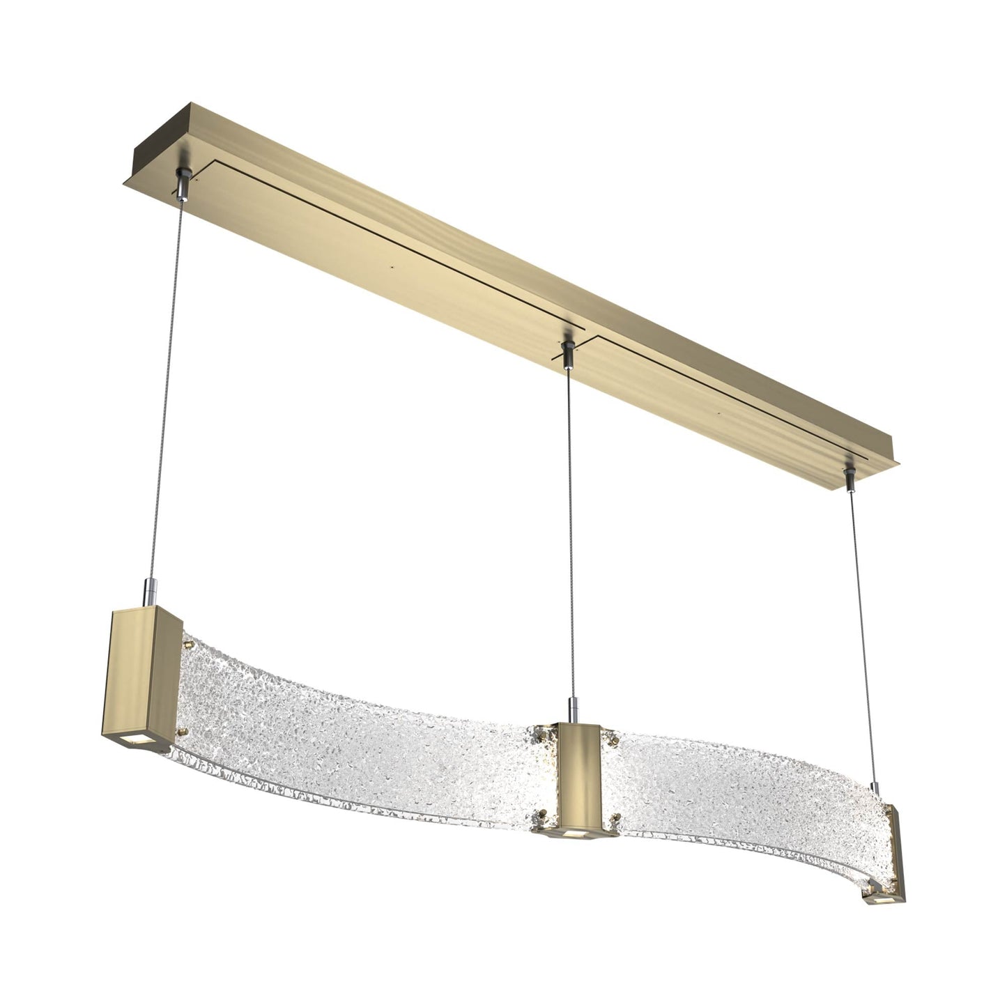 Parallel Curved Linear LED Chandelier in Heritage Brass/Crystal Rimelight Blown Glass.