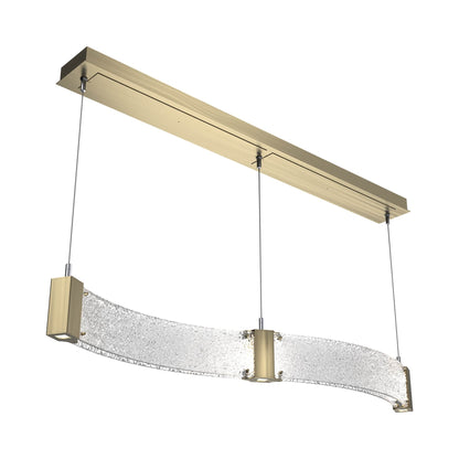 Parallel Curved Linear LED Chandelier in Heritage Brass/Crystal Rimelight Blown Glass.
