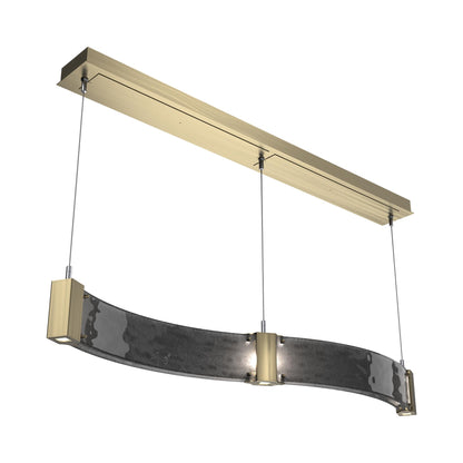 Parallel Curved Linear LED Chandelier in Heritage Brass/Smoke Granite Blown Glass.