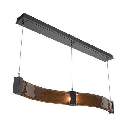 Parallel Curved Linear LED Chandelier in Matte Black/Bronze Granite Blown Glass.