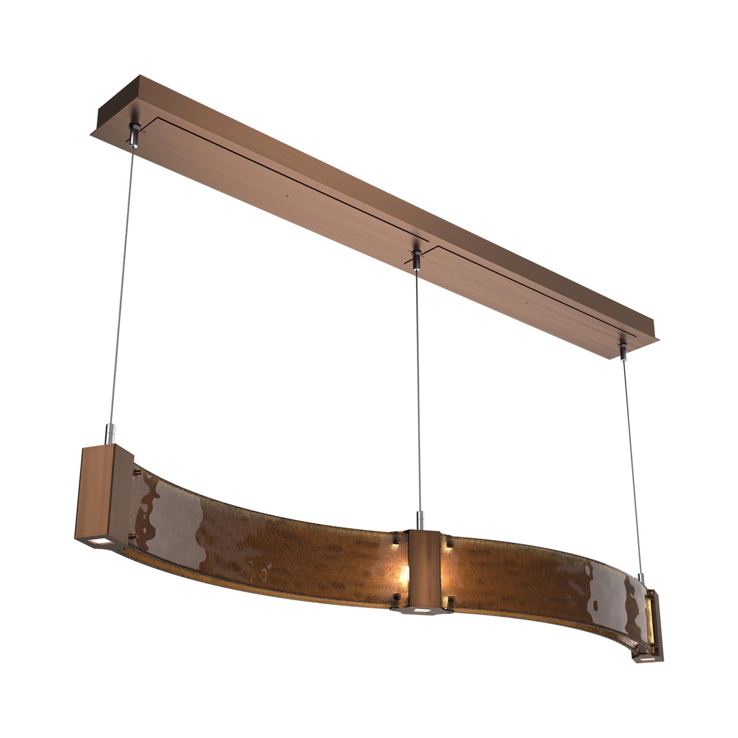 Parallel Curved Linear LED Chandelier in Oil Rubbed Bronze/Bronze Granite Blown Glass.