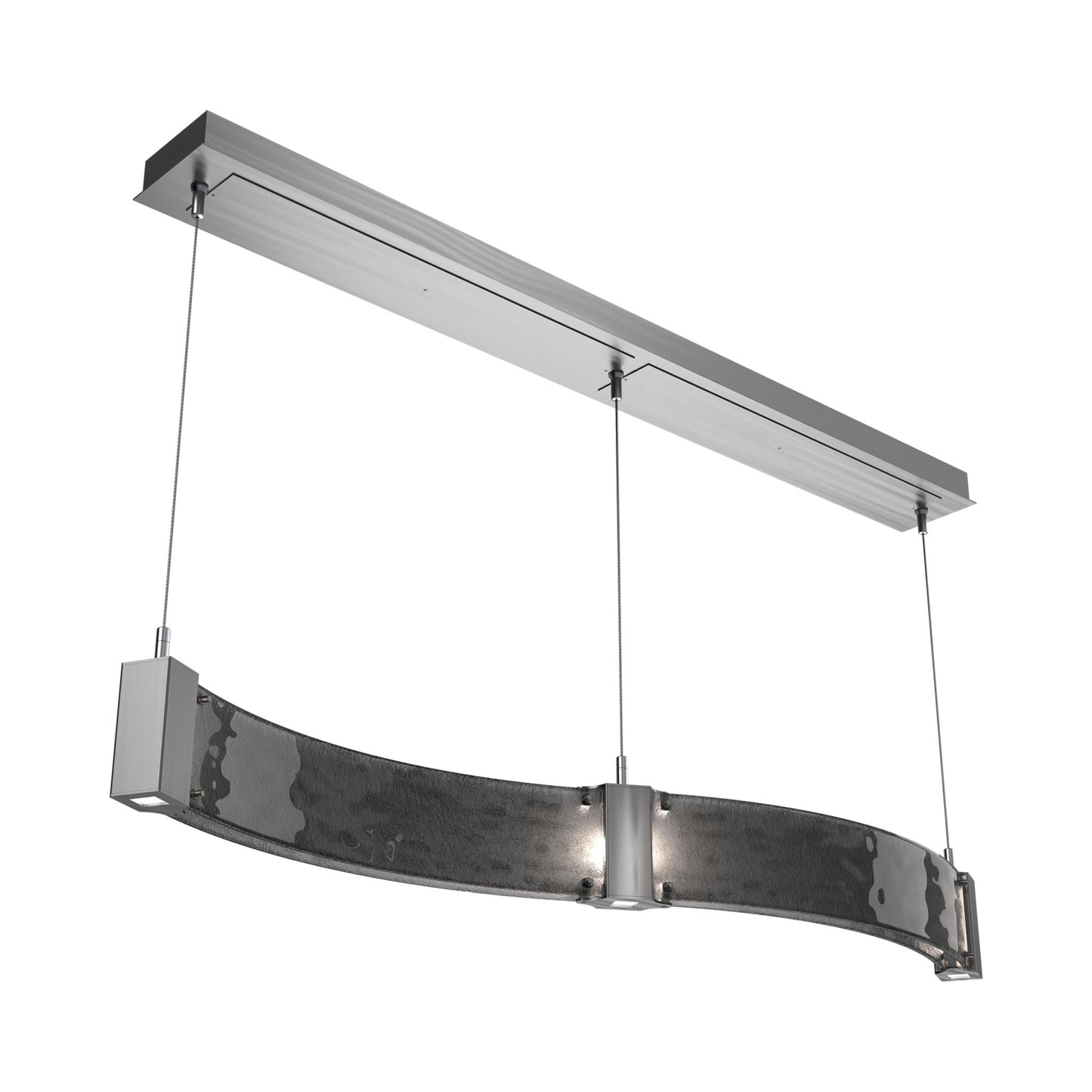 Parallel Curved Linear LED Chandelier in Satin Nickel/Smoke Granite Blown Glass.