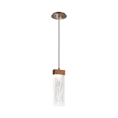 Parallel LED Pendant Light in Burnished Bronze/Clear Granite Blown Glass.