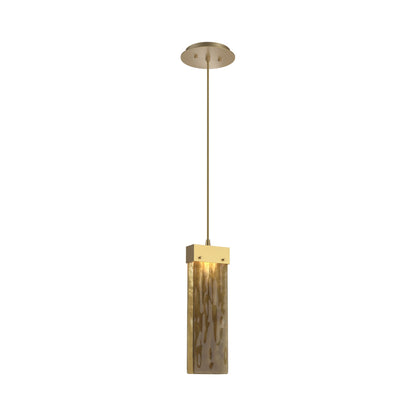 Parallel LED Pendant Light in Gilded Brass/Bronze Granite Blown Glass.