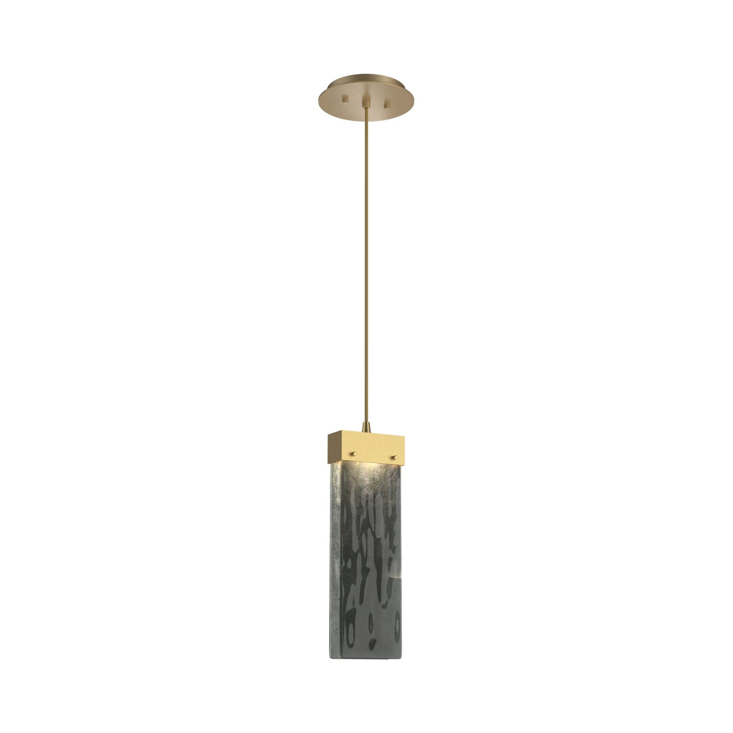 Parallel LED Pendant Light in Gilded Brass/Smoke Granite Blown Glass.