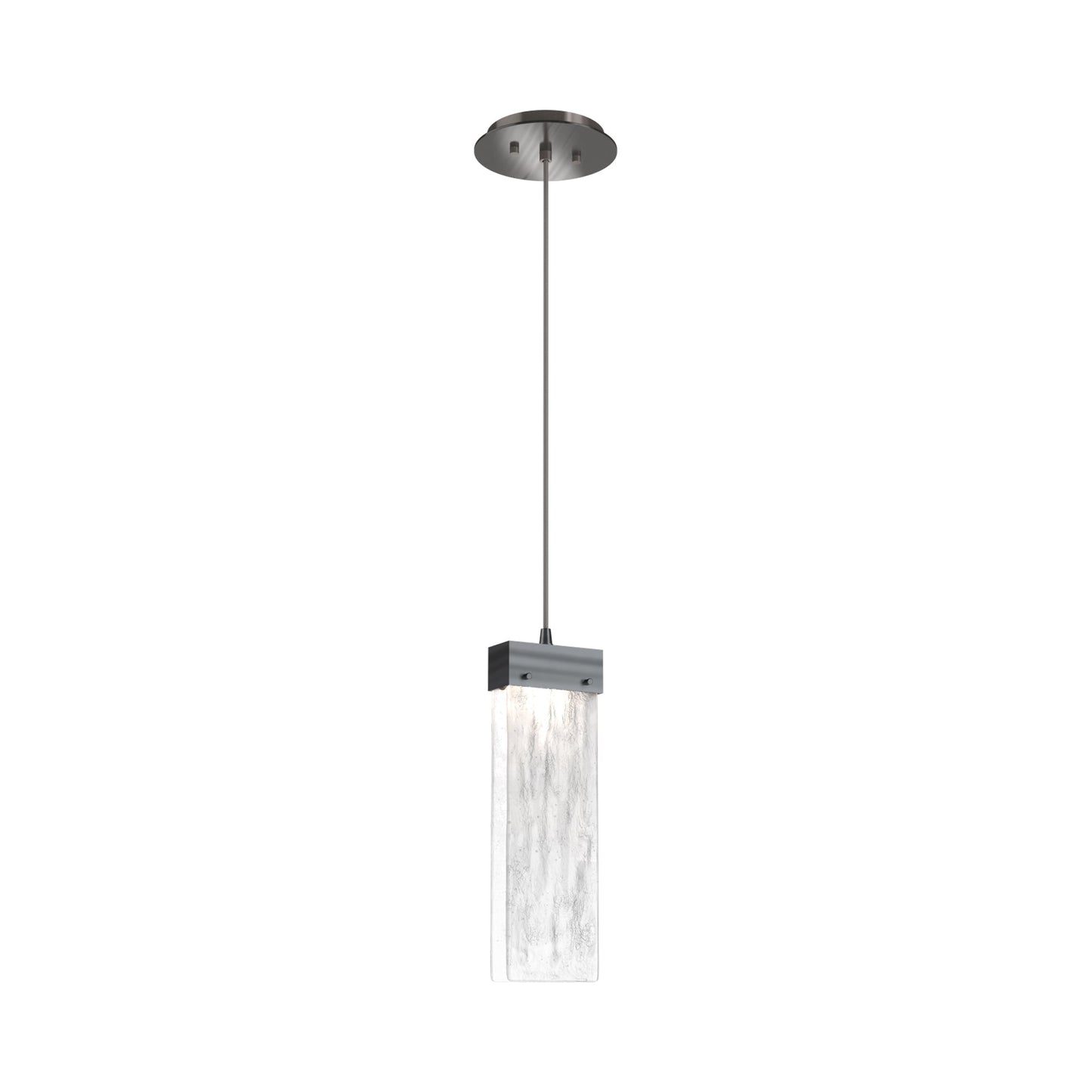 Parallel LED Pendant Light in Gunmetal/Clear Granite Blown Glass.