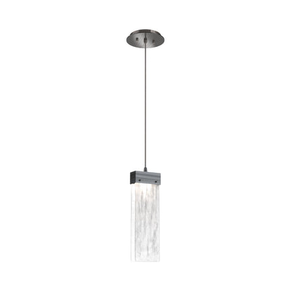 Parallel LED Pendant Light in Gunmetal/Clear Granite Blown Glass.