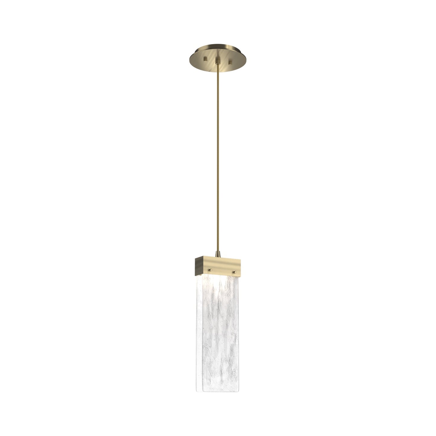 Parallel LED Pendant Light in Heritage Brass/Clear Granite Blown Glass.