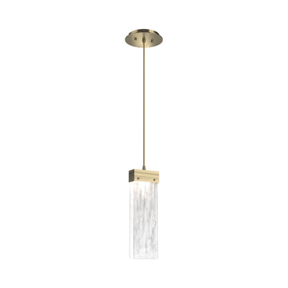 Parallel LED Pendant Light in Heritage Brass/Clear Granite Blown Glass.