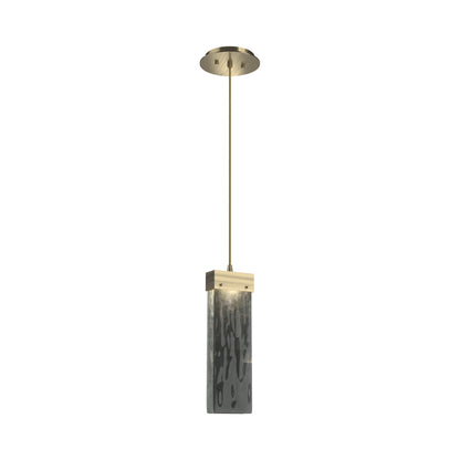 Parallel LED Pendant Light in Heritage Brass/Smoke Granite Blown Glass.