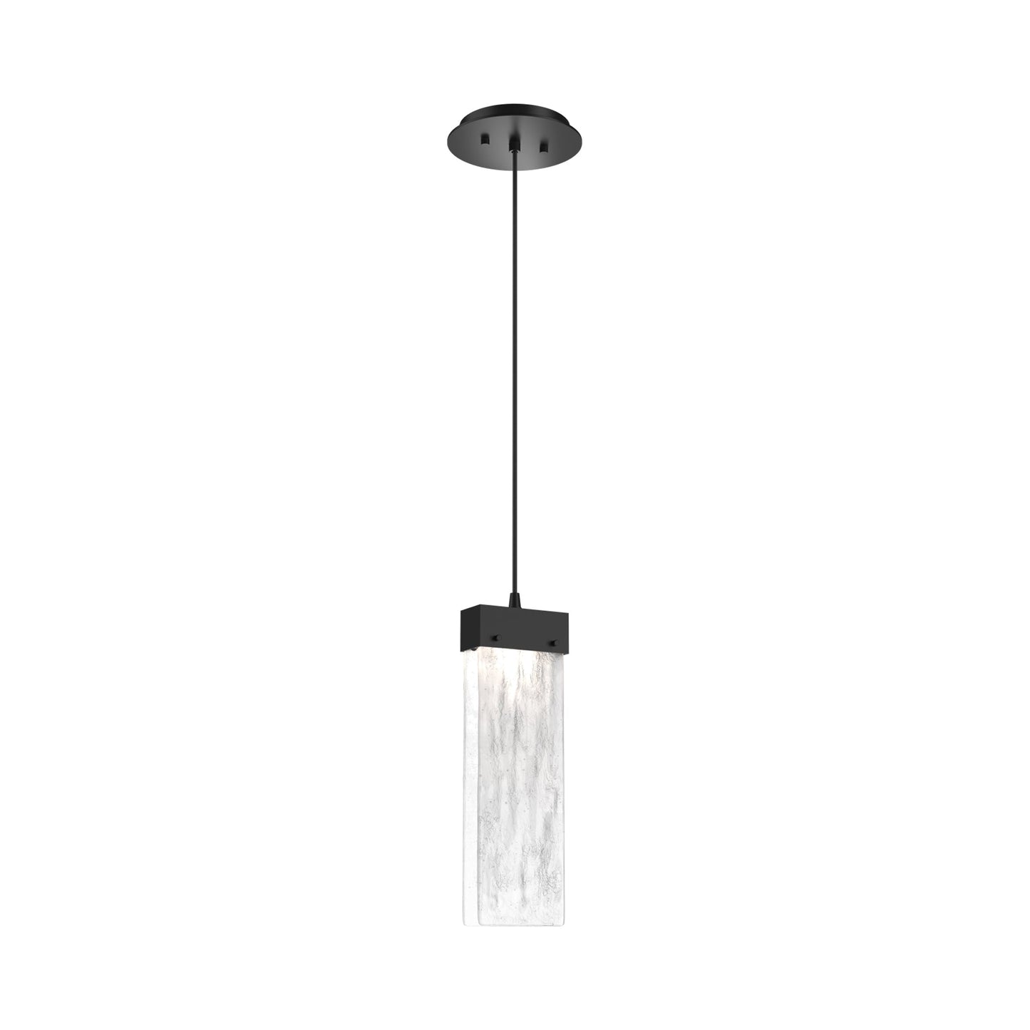 Parallel LED Pendant Light in Matte Black/Clear Granite Blown Glass.