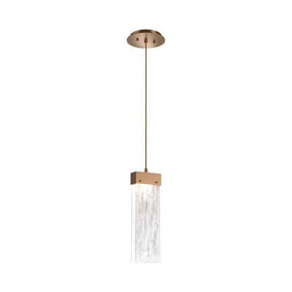Parallel LED Pendant Light in Novel Brass/Clear Granite Blown Glass.