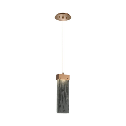Parallel LED Pendant Light in Novel Brass/Smoke Granite Blown Glass.