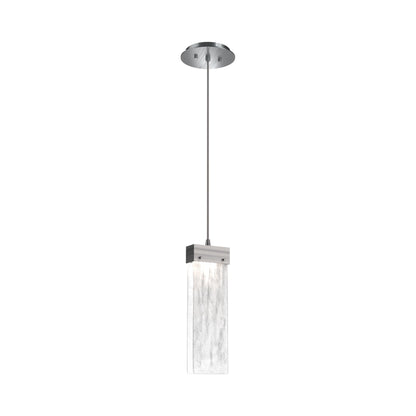 Parallel LED Pendant Light in Satin Nickel/Clear Granite Blown Glass.