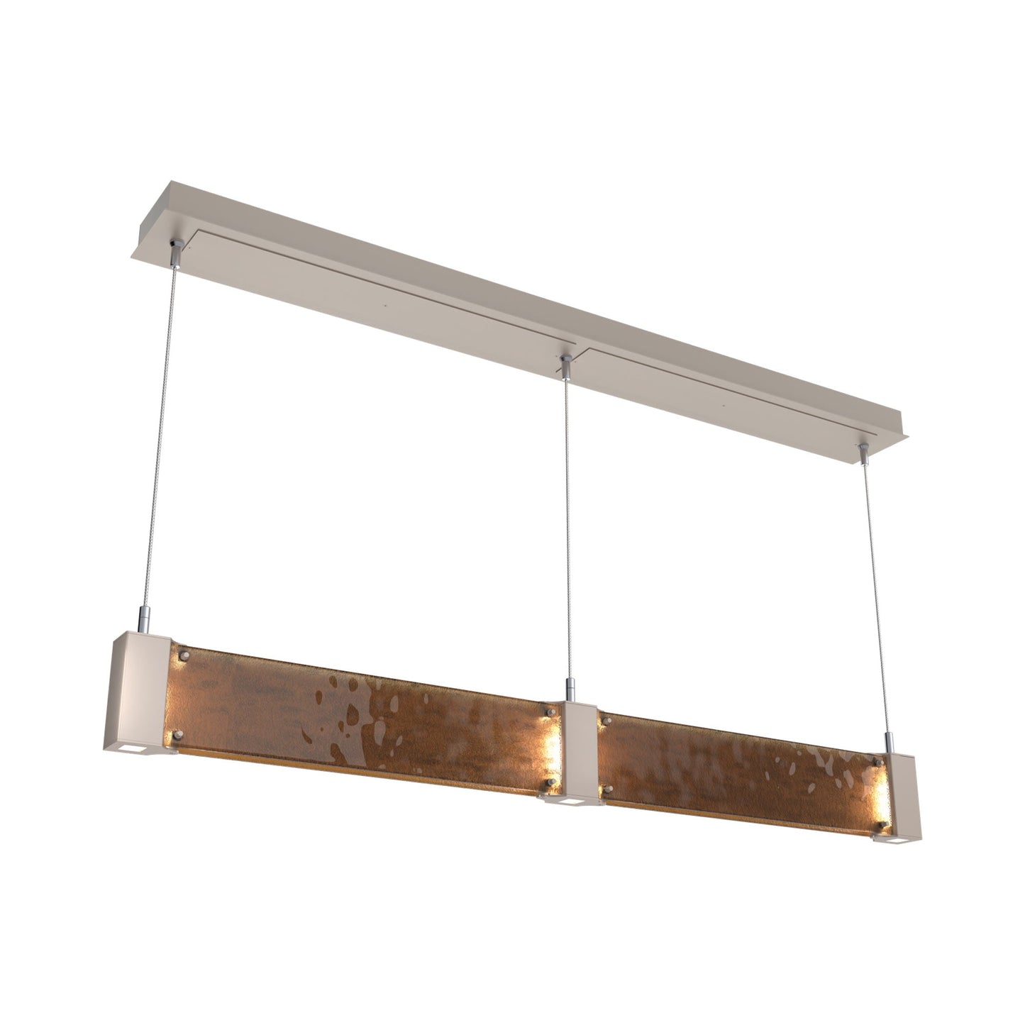 Parallel Linear LED Chandelier in Beige Silver/Bronze Granite Blown Glass.
