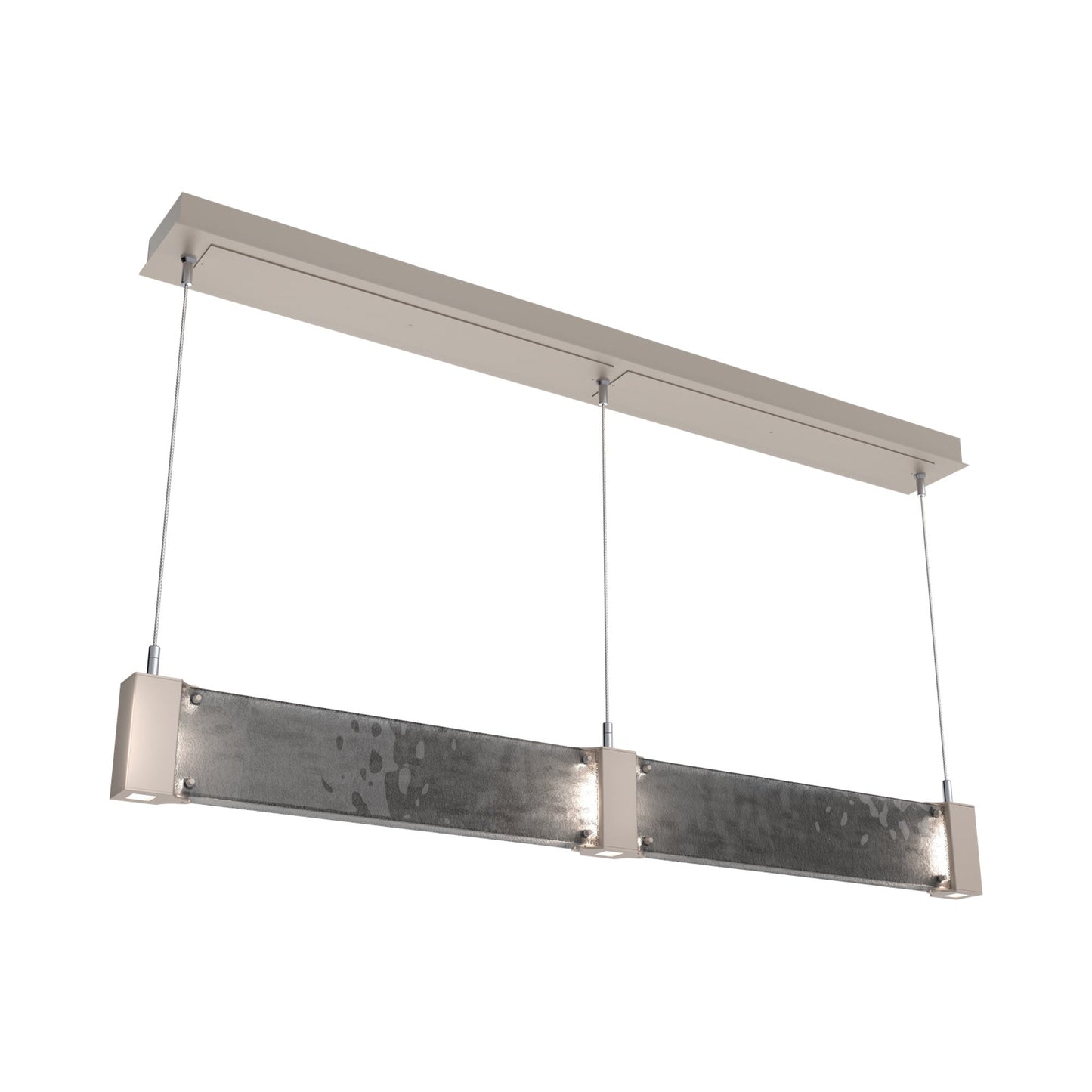 Parallel Linear LED Chandelier in Beige Silver/Smoke Granite Blown Glass.