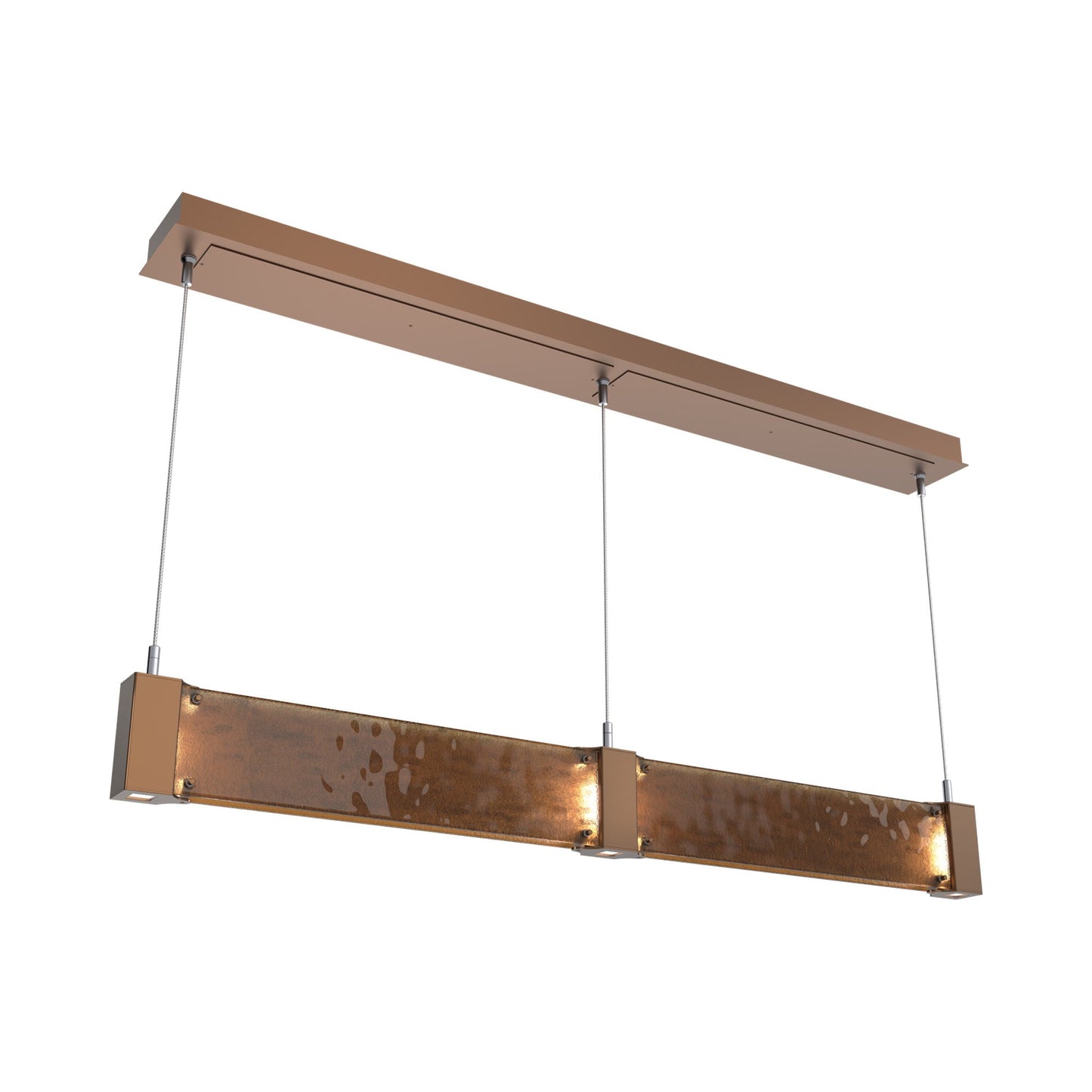 Parallel Linear LED Chandelier in Burnished Bronze/Bronze Granite Blown Glass.