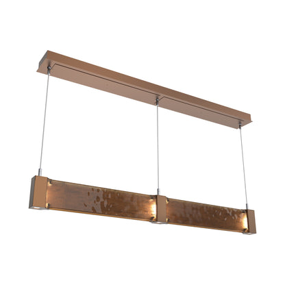 Parallel Linear LED Chandelier in Burnished Bronze/Bronze Granite Blown Glass.