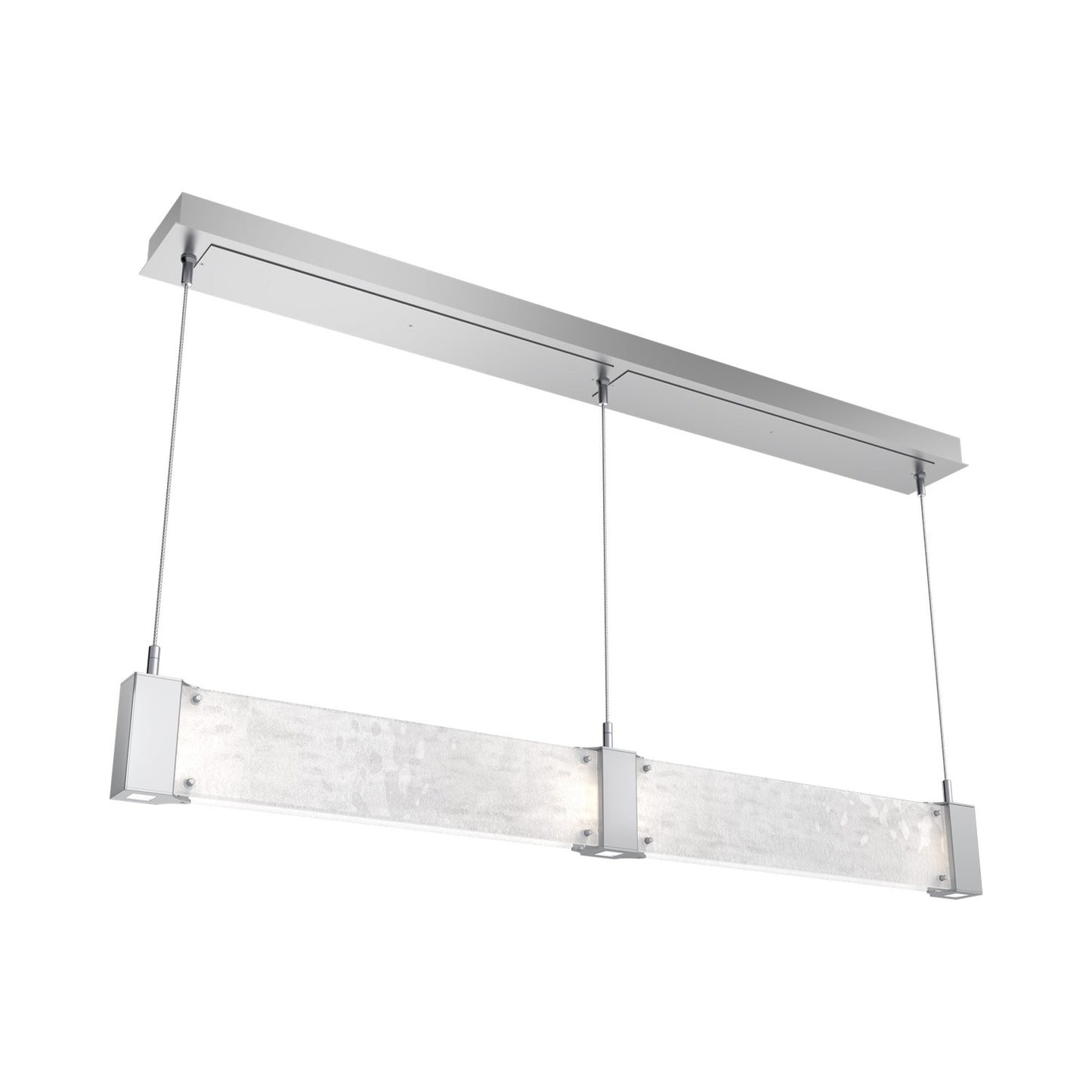 Parallel Linear LED Chandelier in Classic Silver/Clear Granite Blown Glass.
