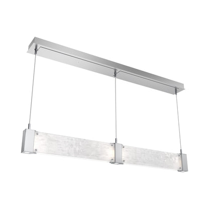 Parallel Linear LED Chandelier in Classic Silver/Clear Granite Blown Glass.