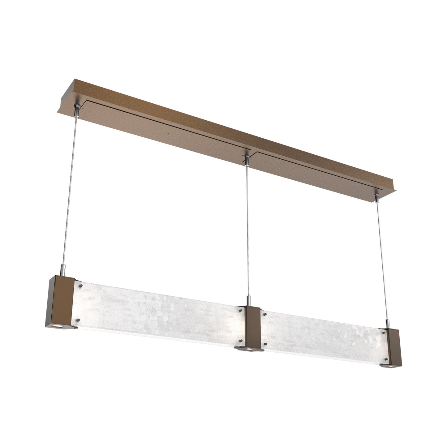 Parallel Linear LED Chandelier in Flat Bronze/Clear Granite Blown Glass.