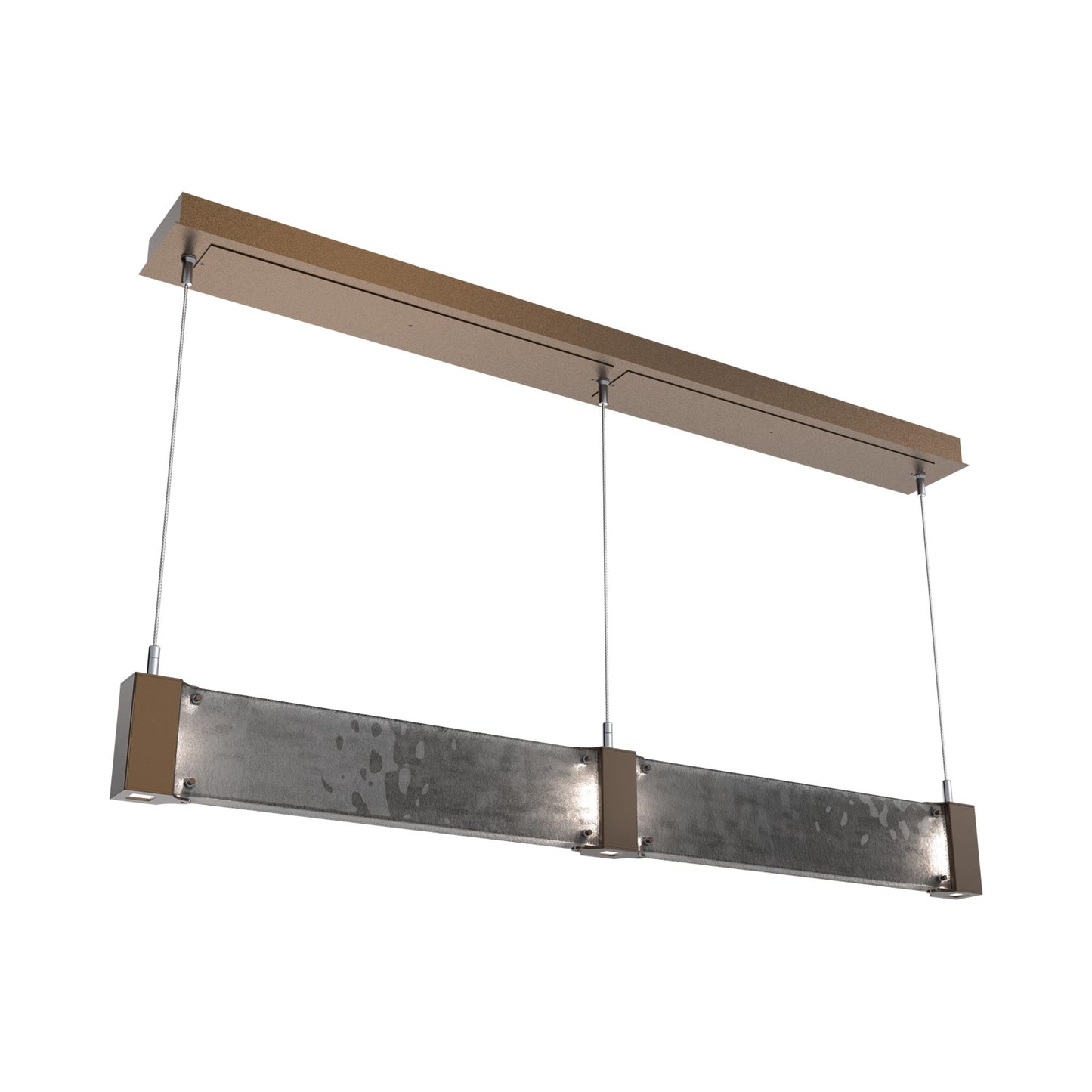 Parallel Linear LED Chandelier in Flat Bronze/Smoke Granite Blown Glass.