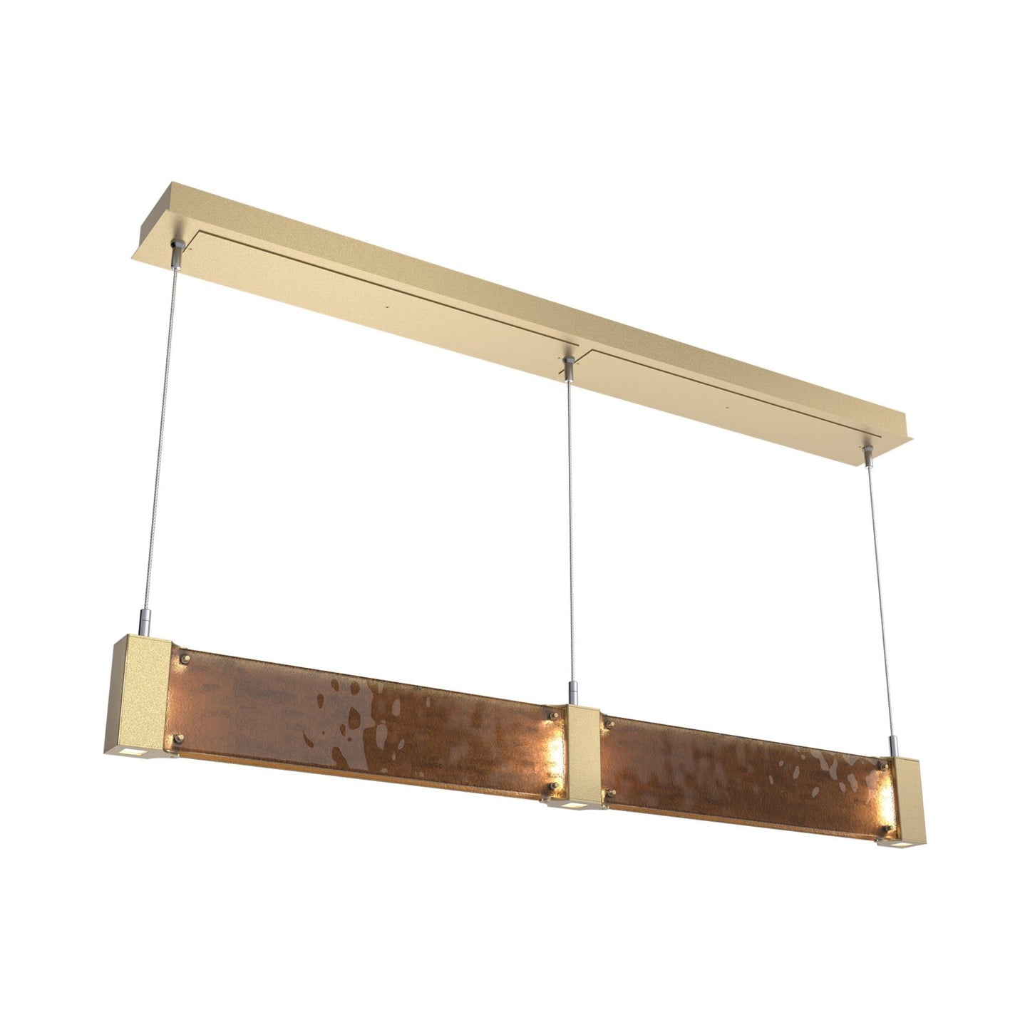 Parallel Linear LED Chandelier in Gilded Brass/Bronze Granite Blown Glass.