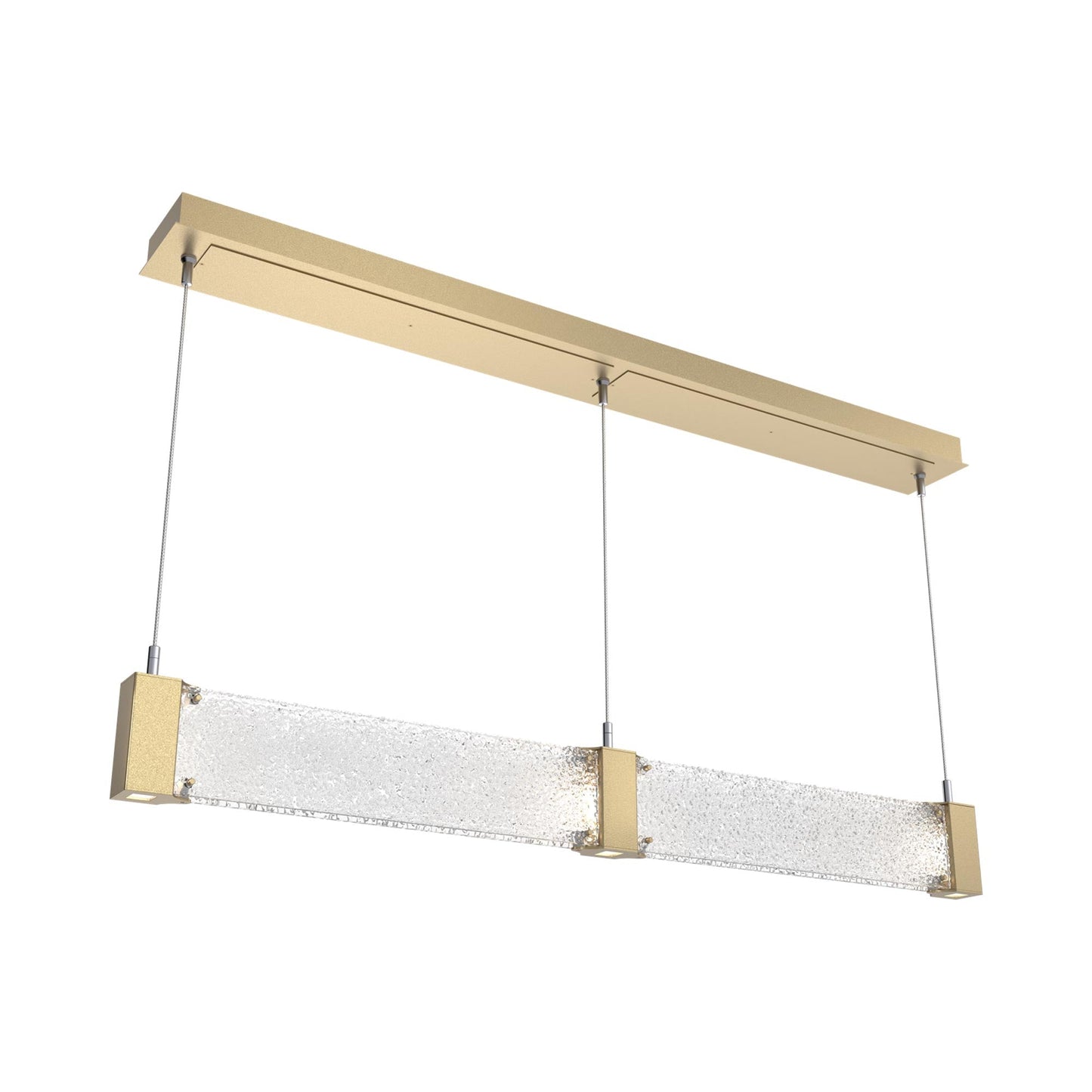 Parallel Linear LED Chandelier in Gilded Brass/Crystal Rimelight Blown Glass.