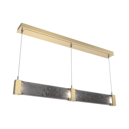 Parallel Linear LED Chandelier in Gilded Brass/Smoke Granite Blown Glass.