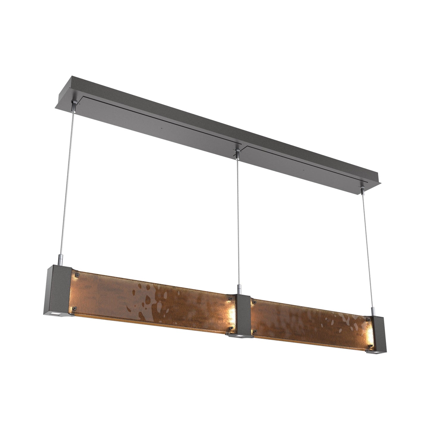 Parallel Linear LED Chandelier in Graphite/Bronze Granite Blown Glass.