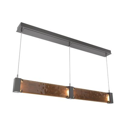 Parallel Linear LED Chandelier in Graphite/Bronze Granite Blown Glass.