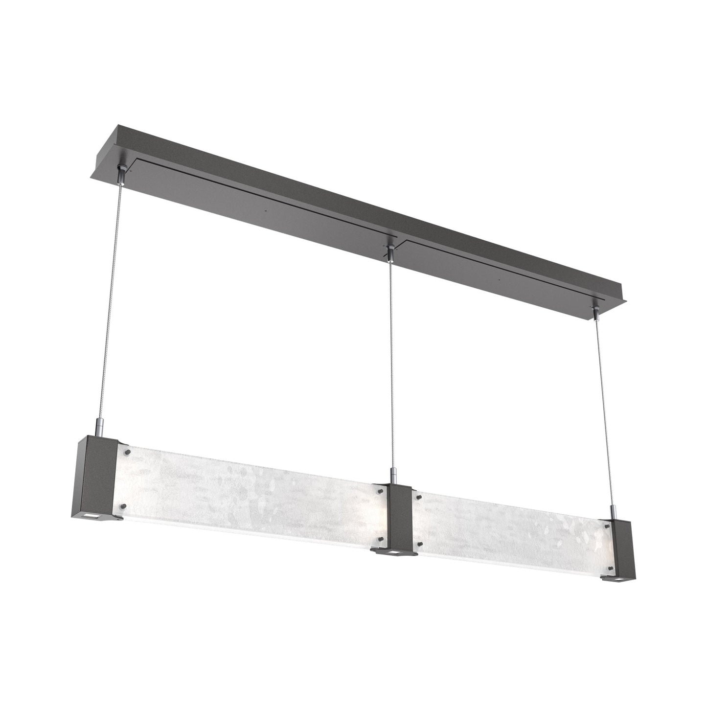 Parallel Linear LED Chandelier in Graphite/Clear Granite Blown Glass.