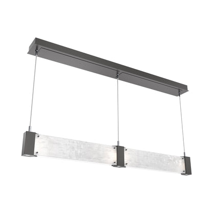 Parallel Linear LED Chandelier in Graphite/Clear Granite Blown Glass.
