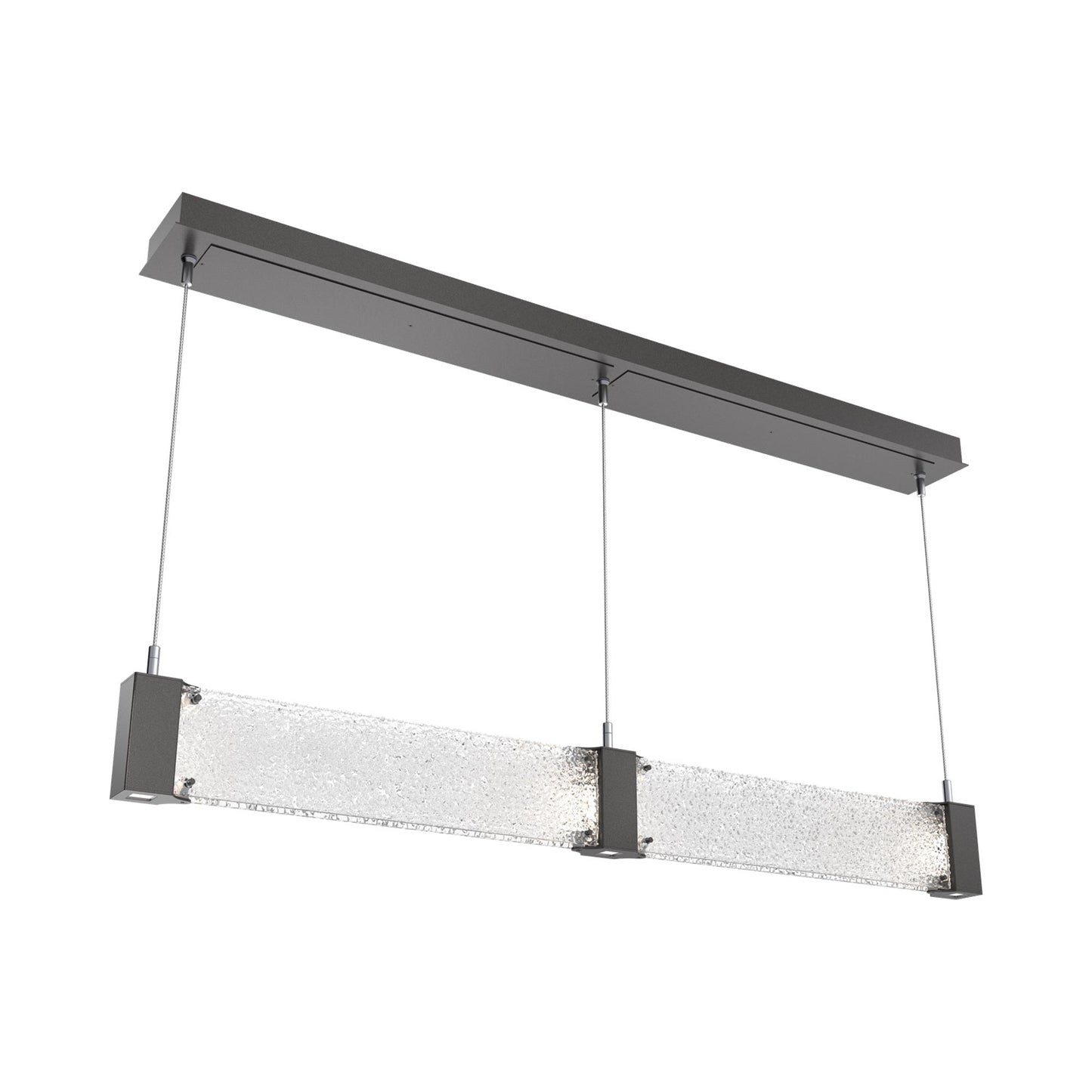 Parallel Linear LED Chandelier in Graphite/Crystal Rimelight Blown Glass.