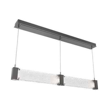 Parallel Linear LED Chandelier in Graphite/Crystal Rimelight Blown Glass.