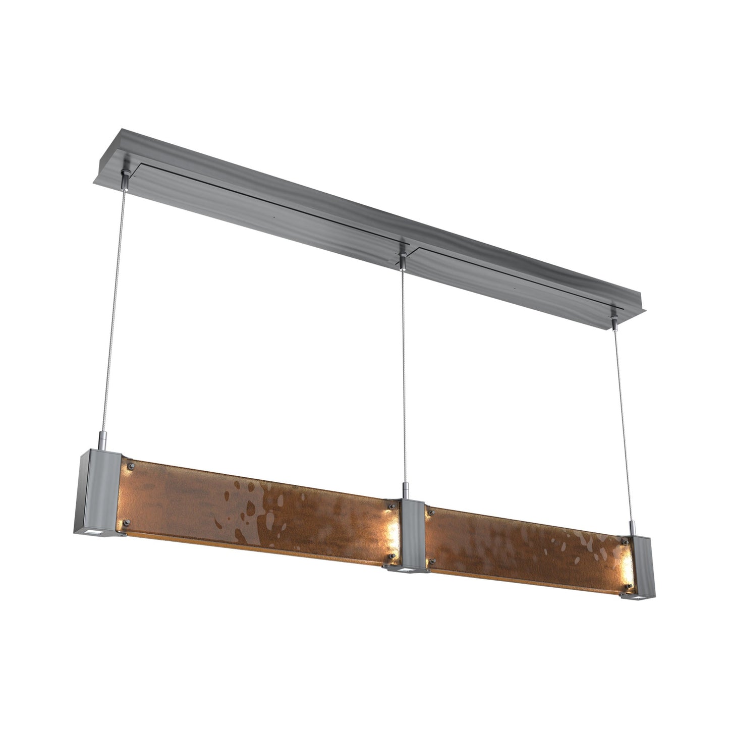 Parallel Linear LED Chandelier in Gunmetal/Bronze Granite Blown Glass.