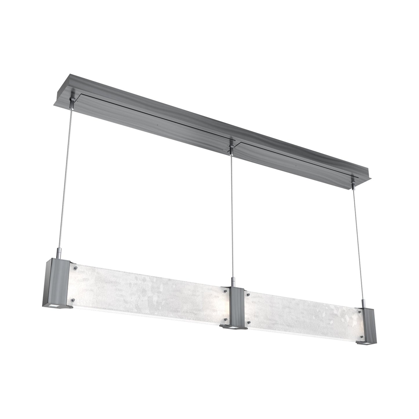 Parallel Linear LED Chandelier in Gunmetal/Clear Granite Blown Glass.