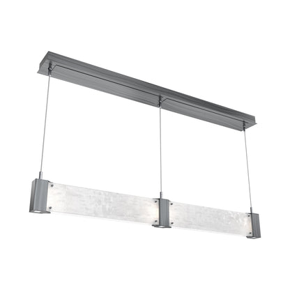 Parallel Linear LED Chandelier in Gunmetal/Clear Granite Blown Glass.