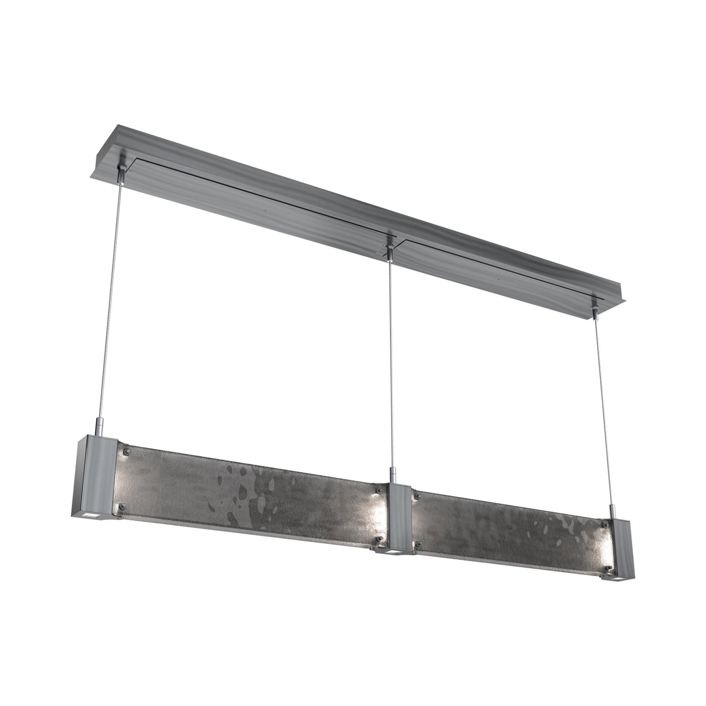 Parallel Linear LED Chandelier in Gunmetal/Smoke Granite Blown Glass.