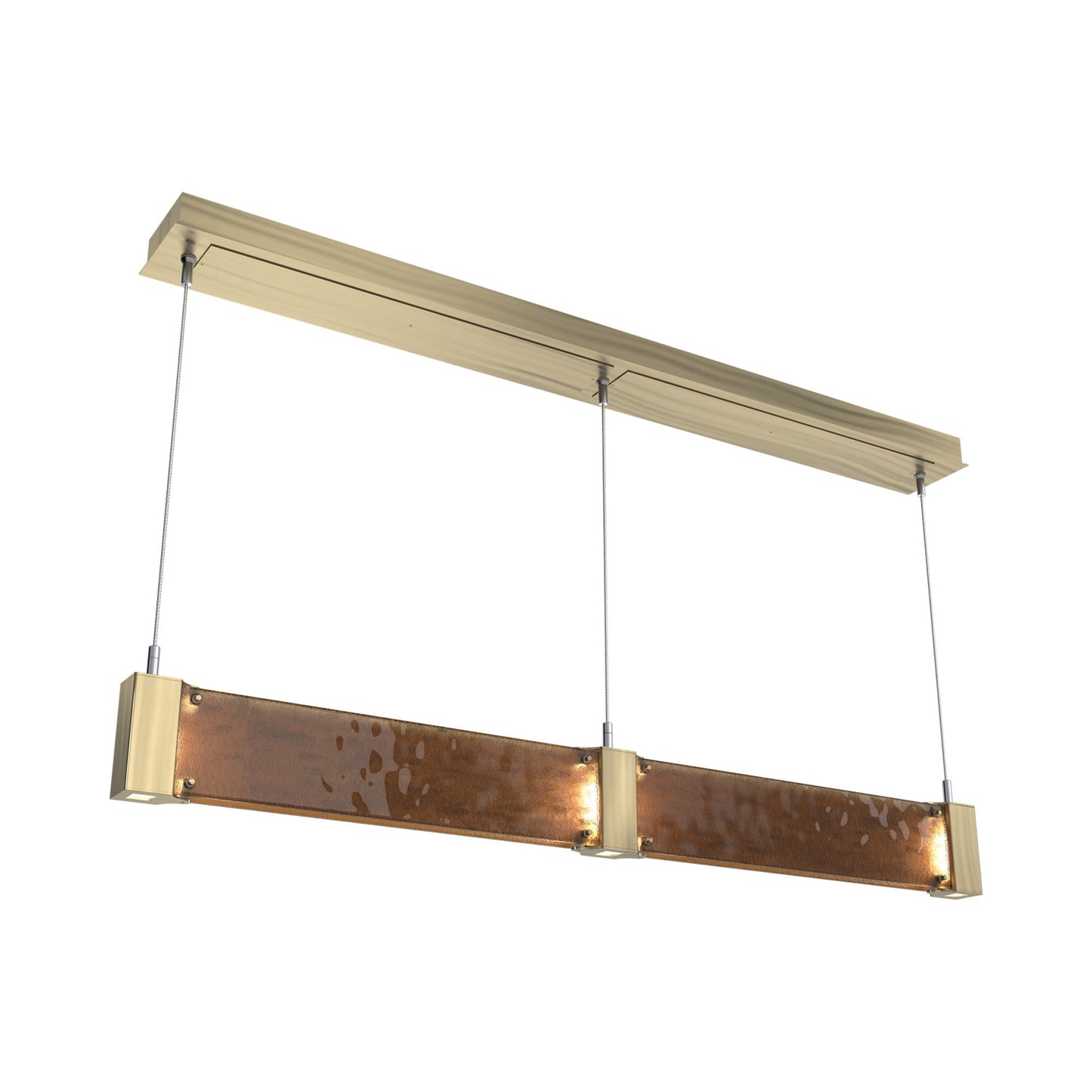 Parallel Linear LED Chandelier in Heritage Brass/Bronze Granite Blown Glass.