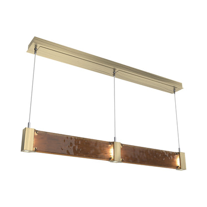 Parallel Linear LED Chandelier in Heritage Brass/Bronze Granite Blown Glass.