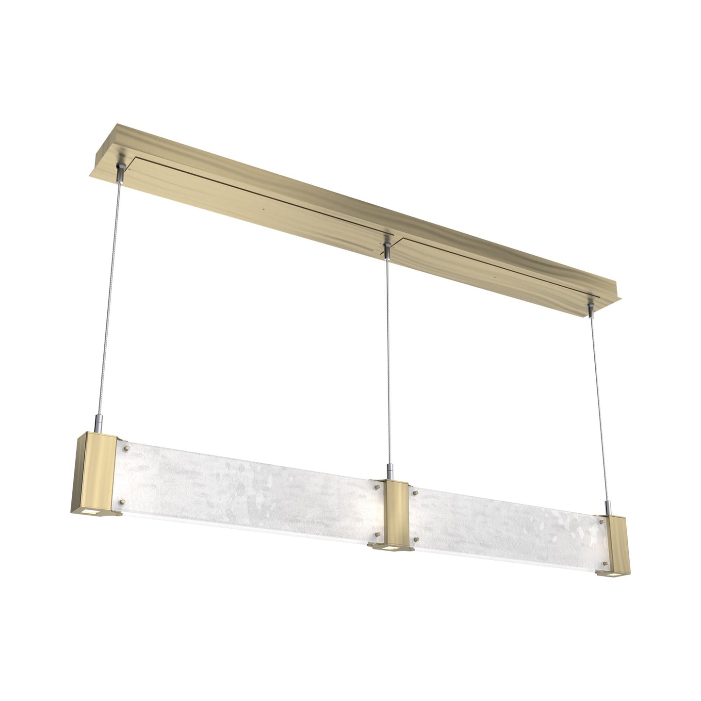 Parallel Linear LED Chandelier in Heritage Brass/Clear Granite Blown Glass.