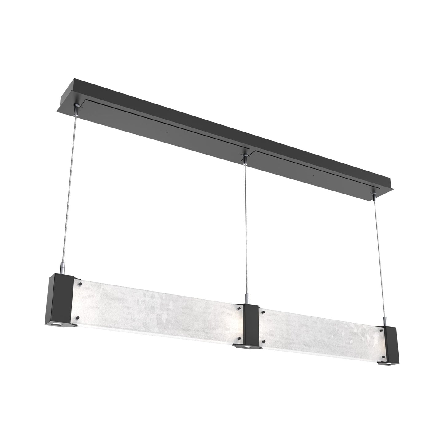 Parallel Linear LED Chandelier in Matte Black/Clear Granite Blown Glass.