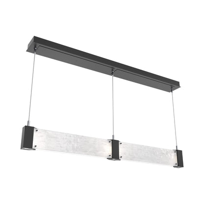 Parallel Linear LED Chandelier in Matte Black/Clear Granite Blown Glass.