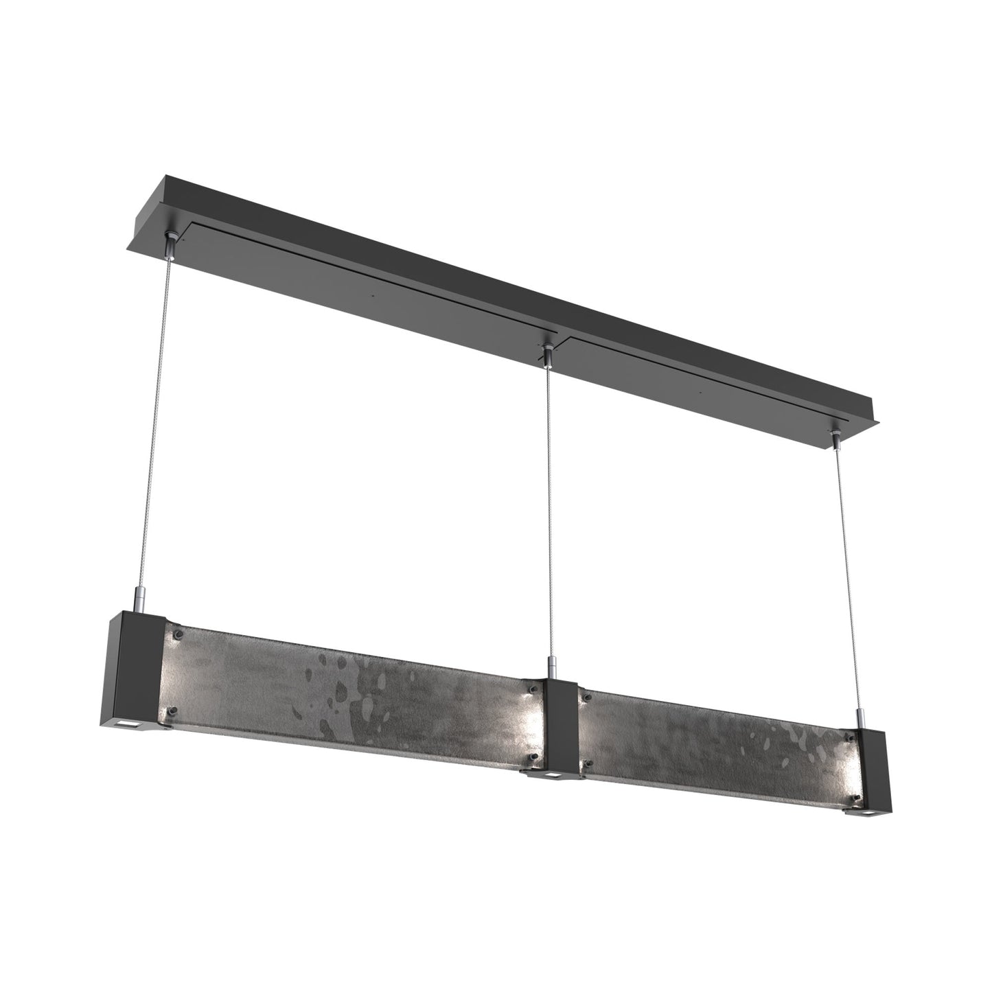Parallel Linear LED Chandelier in Matte Black/Smoke Granite Blown Glass.