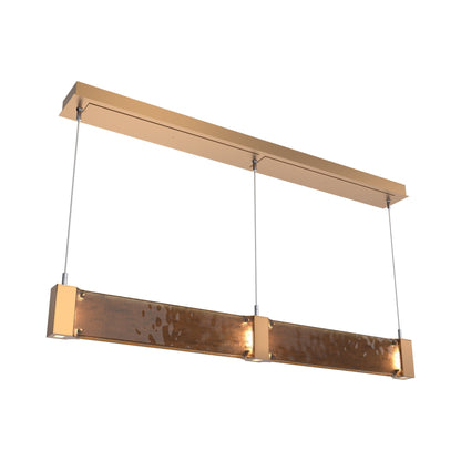 Parallel Linear LED Chandelier in Novel Brass/Bronze Granite Blown Glass.